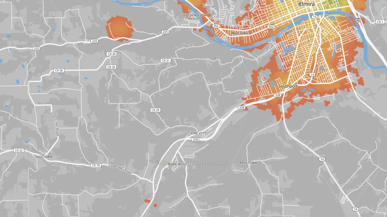 Bike Grade map of Pine City, NY