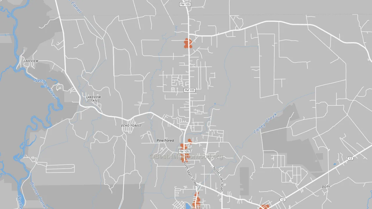 Bike Grade map of Pine Forest, TX