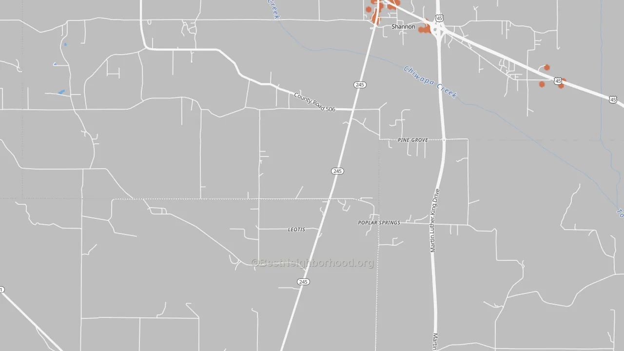 Bike Grade map of Pine Grove, MS