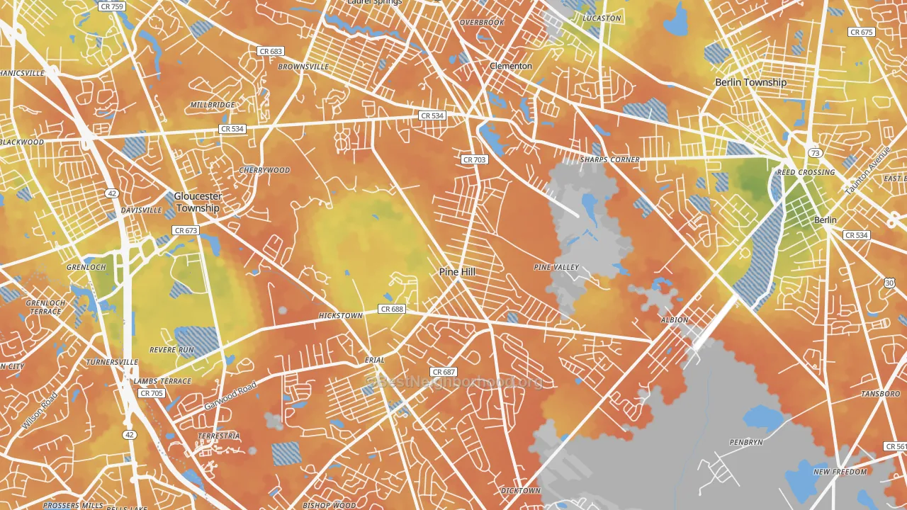 Bike Grade map of Pine Hill, NJ