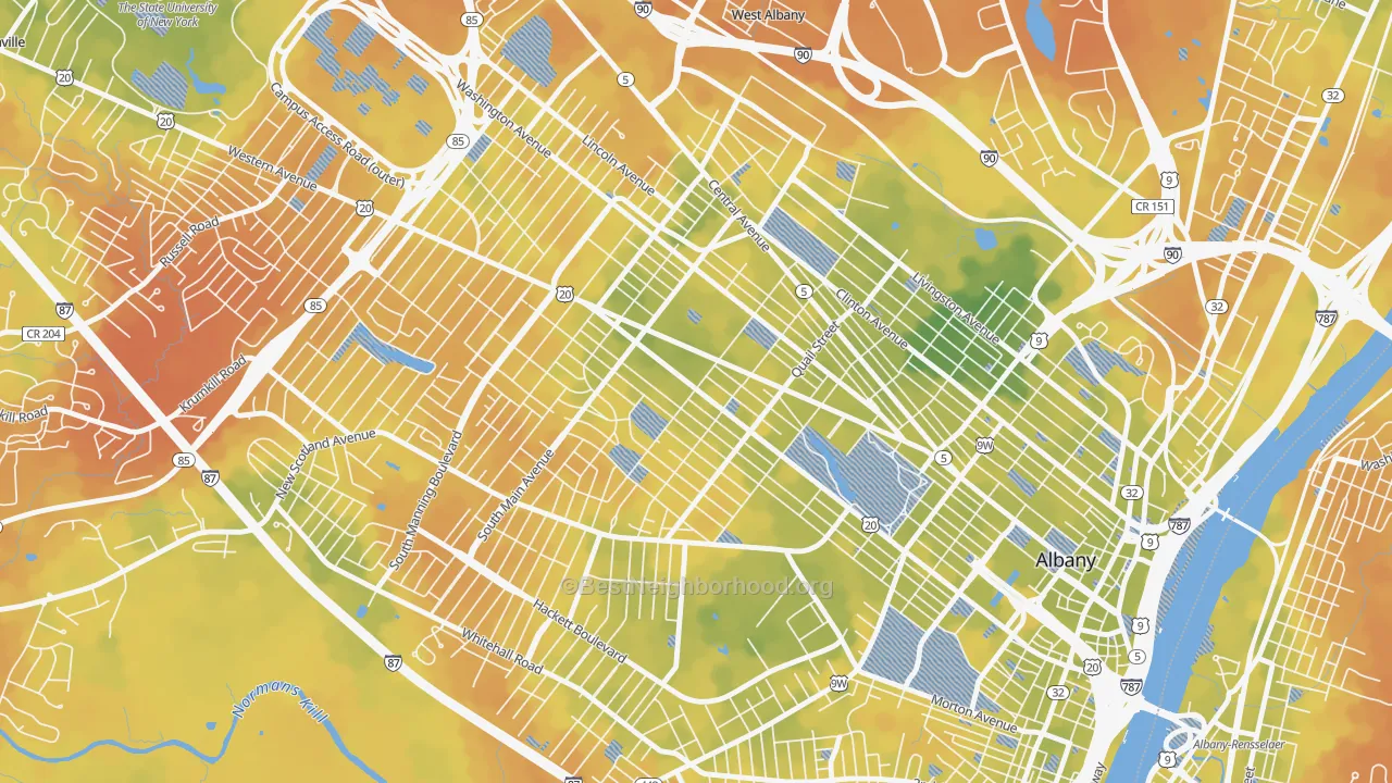Bike Grade map of Pine Hills, Albany, NY
