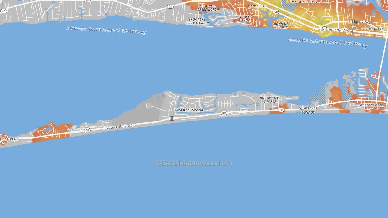 Bike Grade map of Pine Knoll Shores, NC
