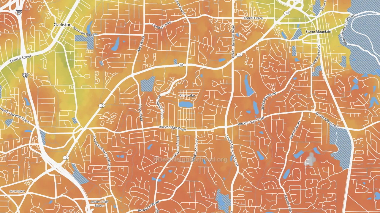 Bike Grade map of Pine Lake, GA