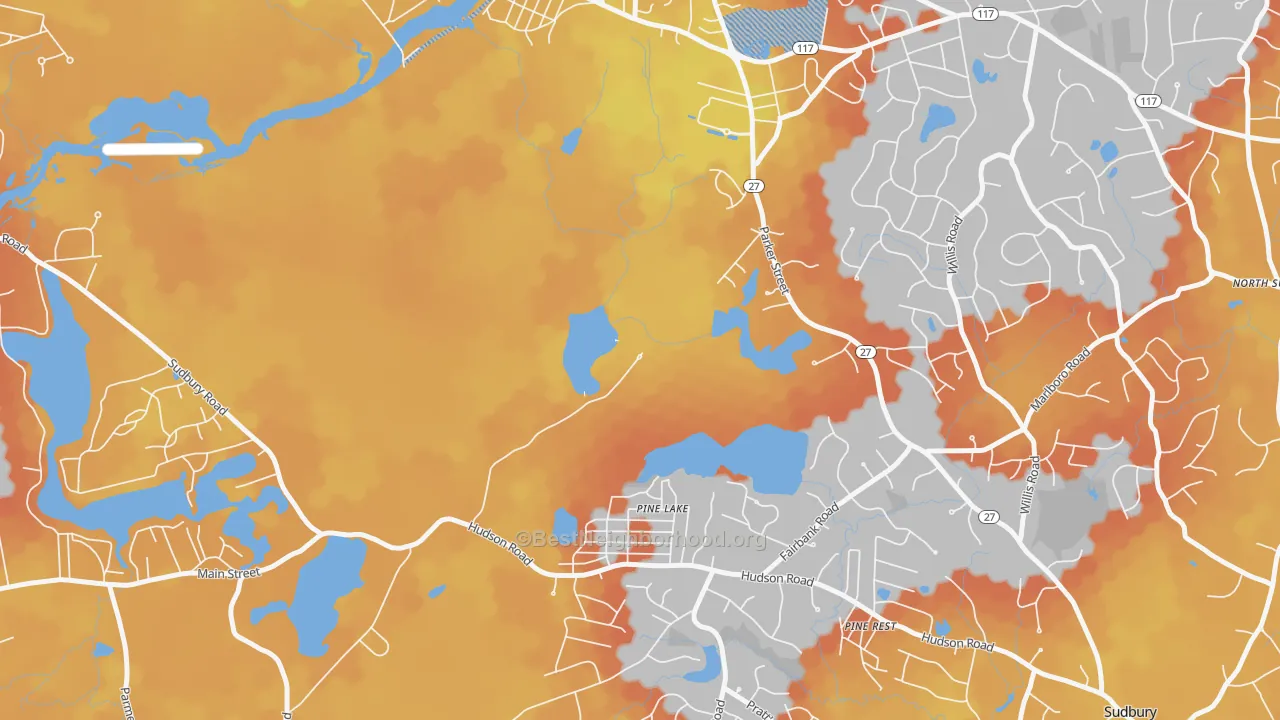 Bike Grade map of Pine Lake, MA