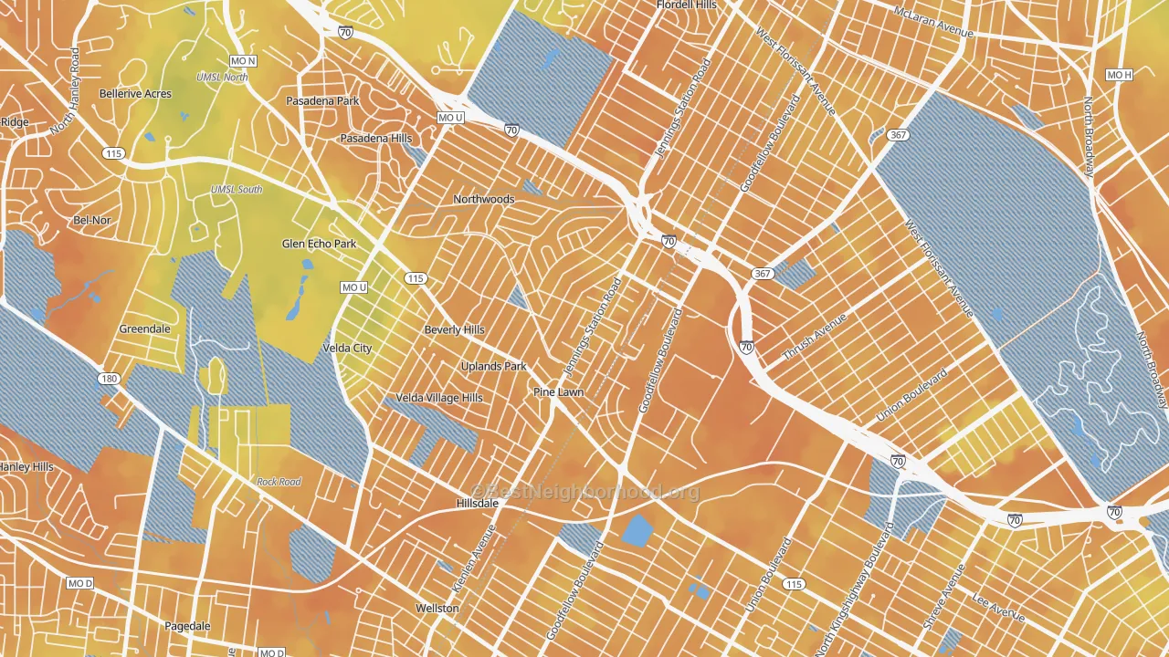 Bike Grade map of Pine Lawn, MO
