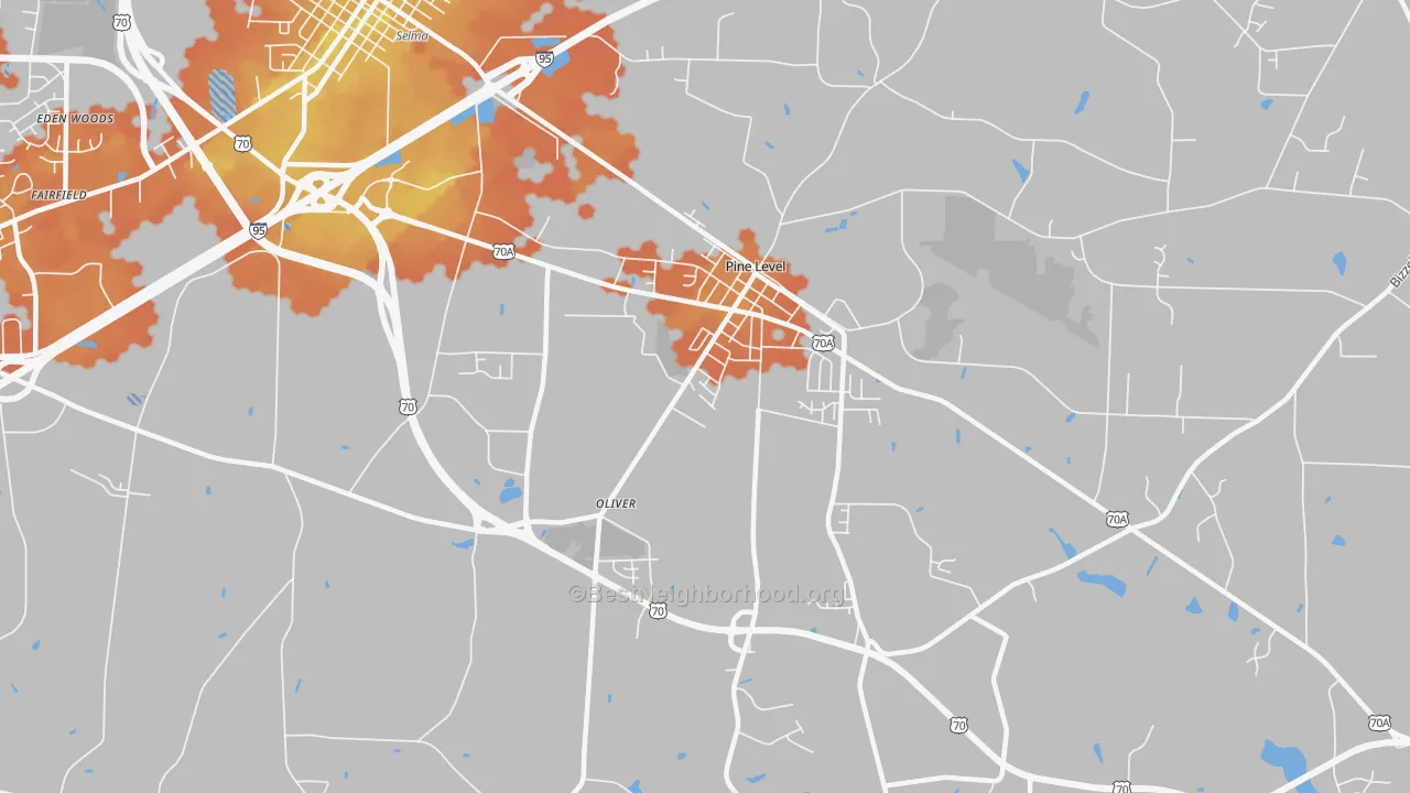 Bike Grade map of Pine Level, NC