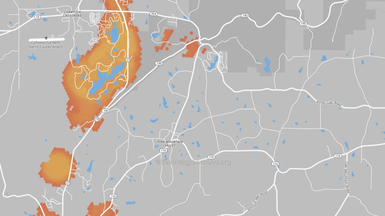 Bike Grade map of Pine Mountain Valley, GA