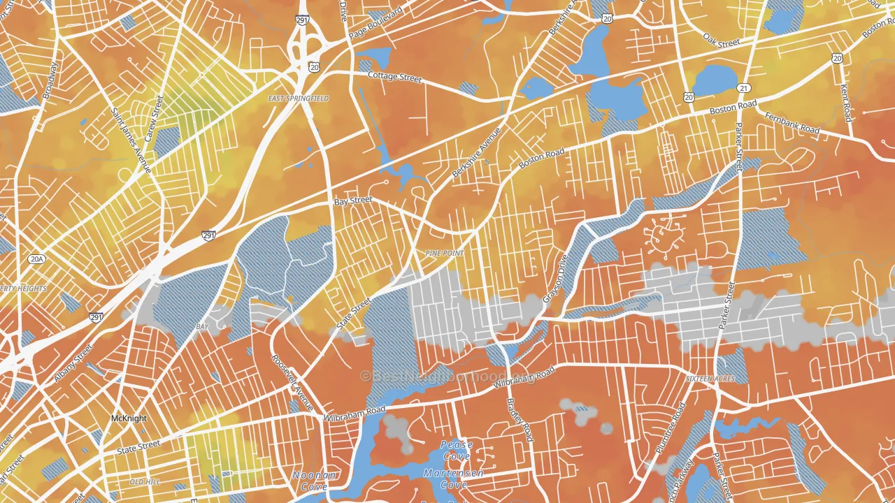 Bike Grade map of Pine Point, Springfield, MA