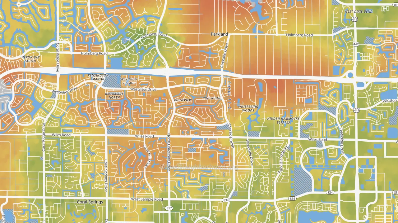 Bike Grade map of Pine Ridge, Coral Springs, FL