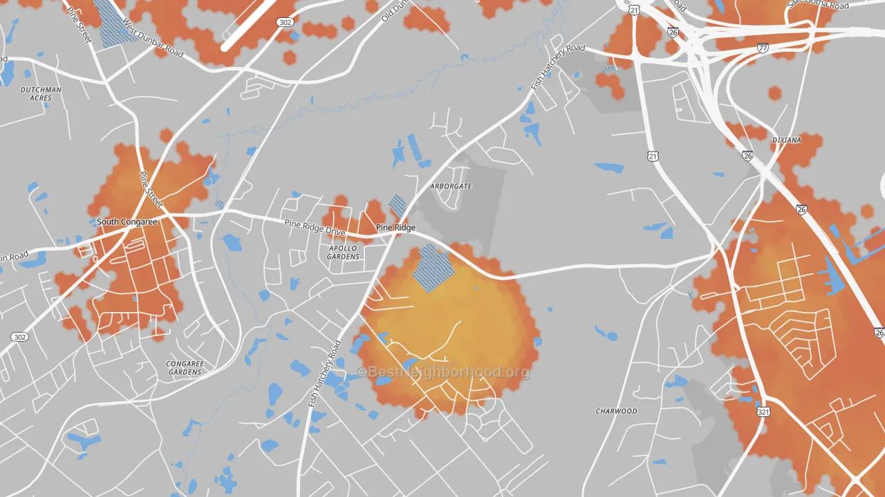 Bike Grade map of Pine Ridge, SC