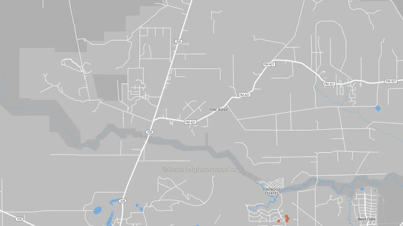 Bike Grade map of Pine Ridge, TX