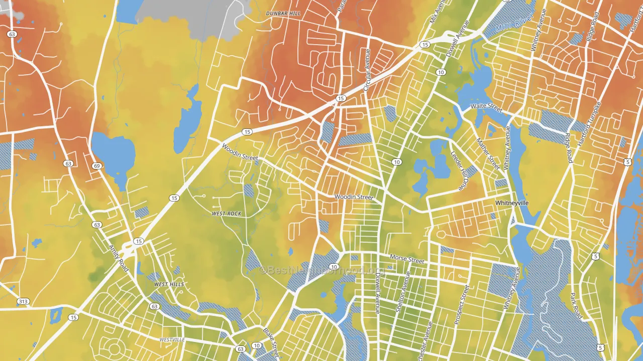 Bike Grade map of Pine Rock, Hamden, CT