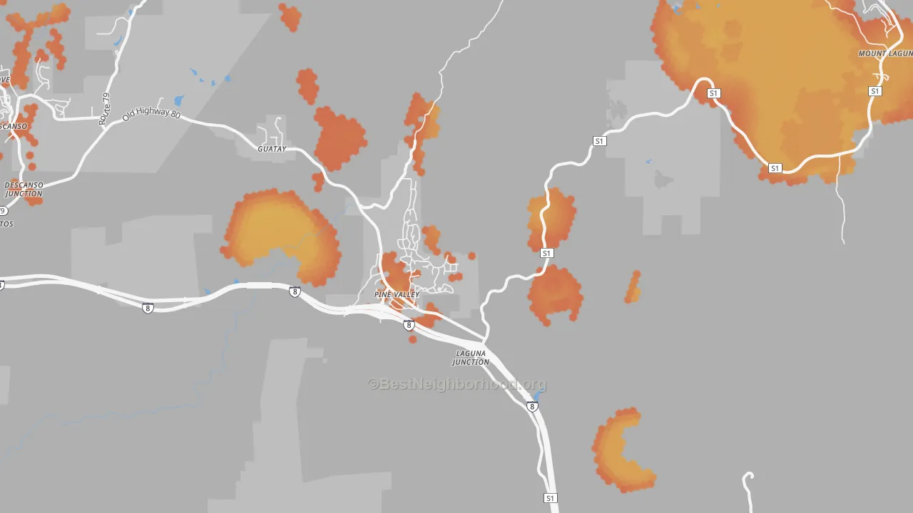 Bike Grade map of Pine Valley, CA