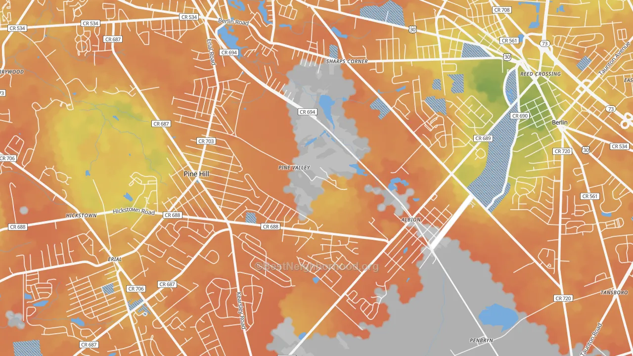 Bike Grade map of Pine Valley, NJ