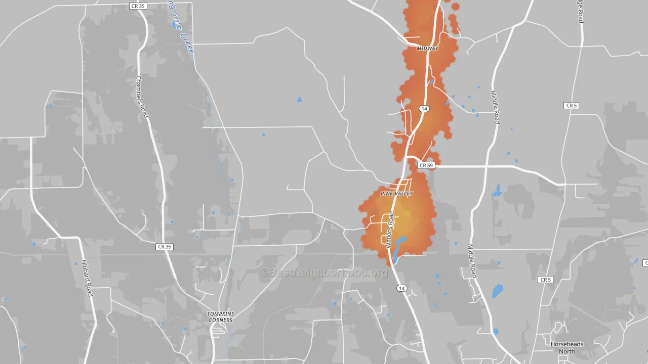 Bike Grade map of Pine Valley, NY