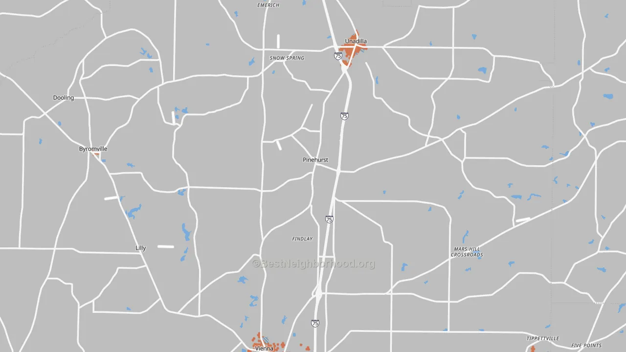 Bike Grade map of Pinehurst, GA
