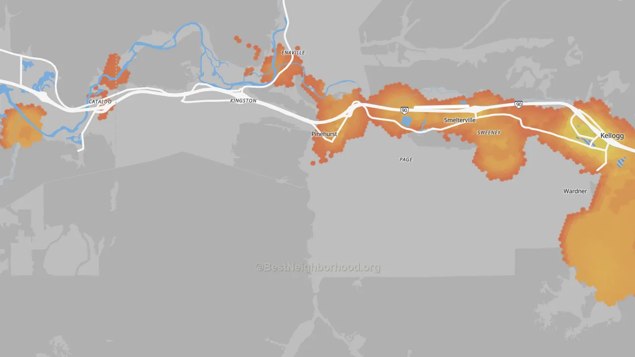 Bike Grade map of Pinehurst, ID