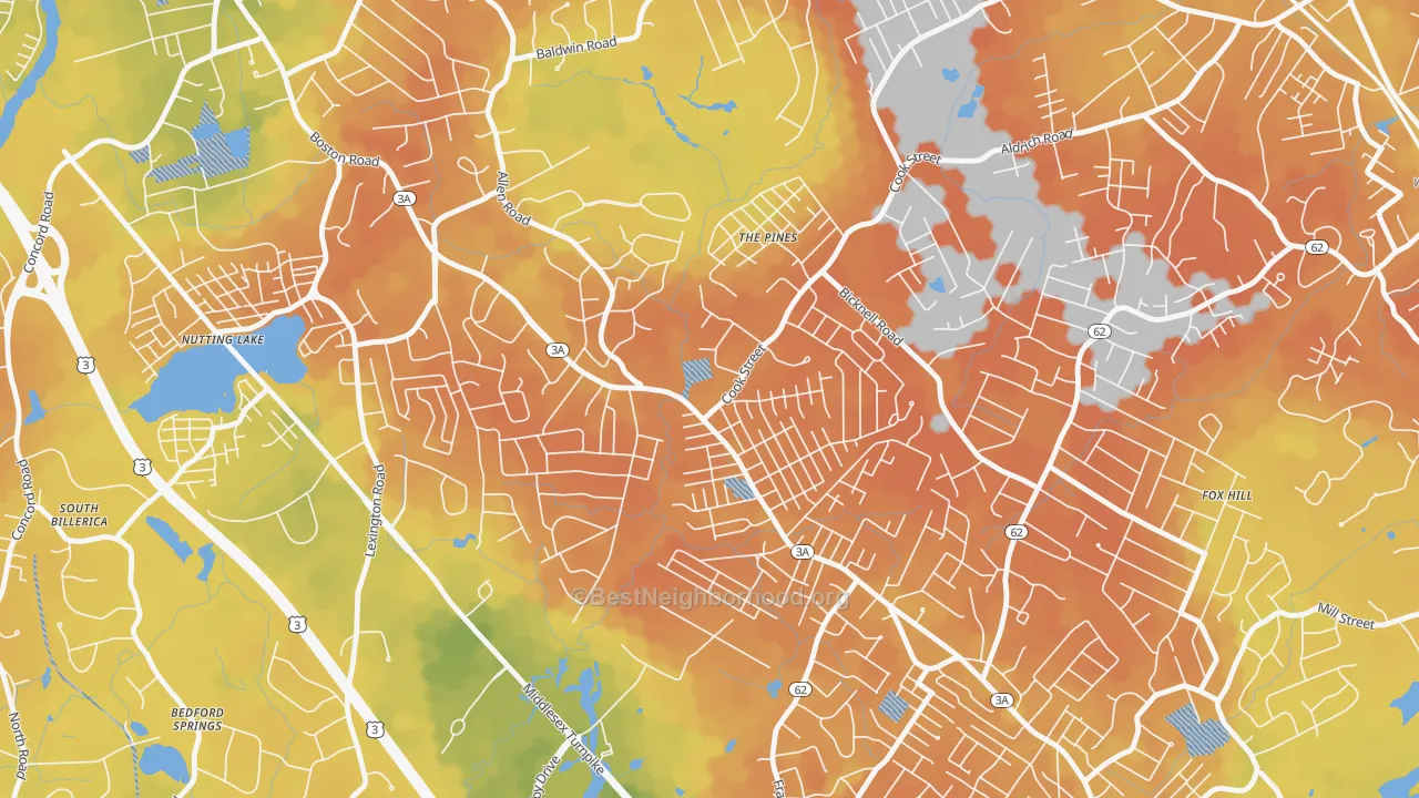 Bike Grade map of Pinehurst, MA