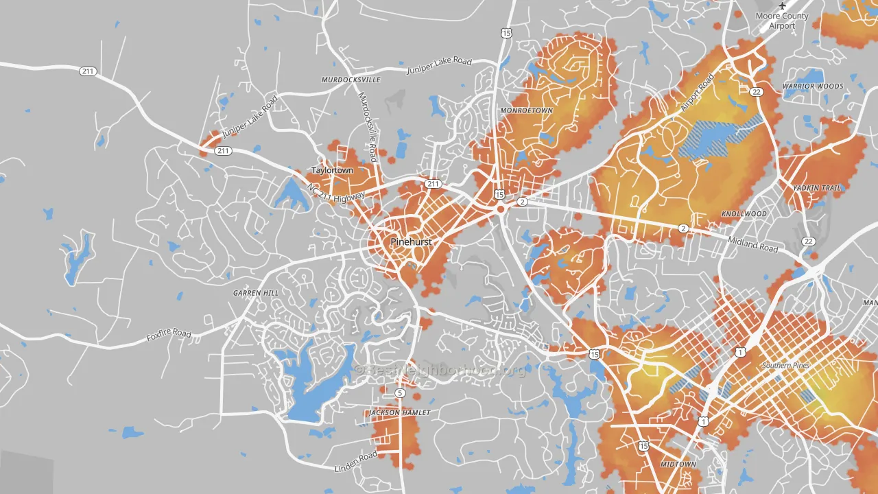 Bike Grade map of Pinehurst, NC