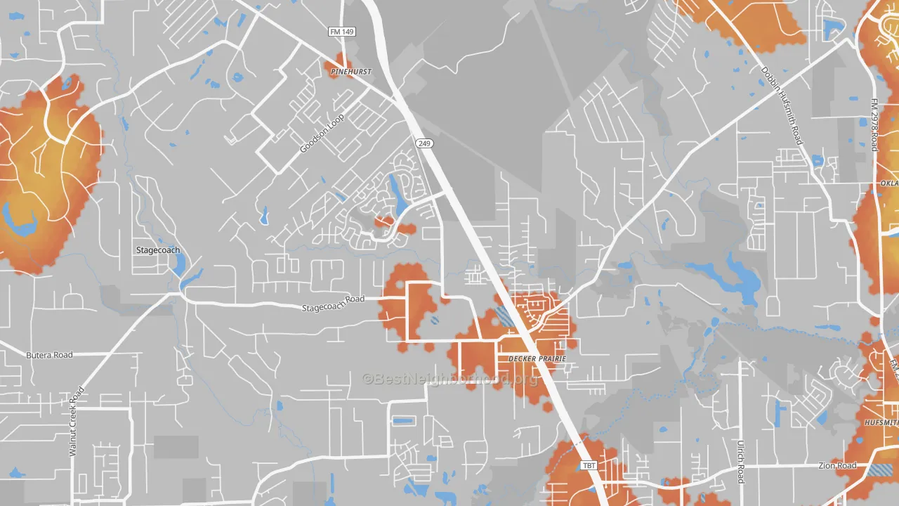 Bike Grade map of Pinehurst, TX