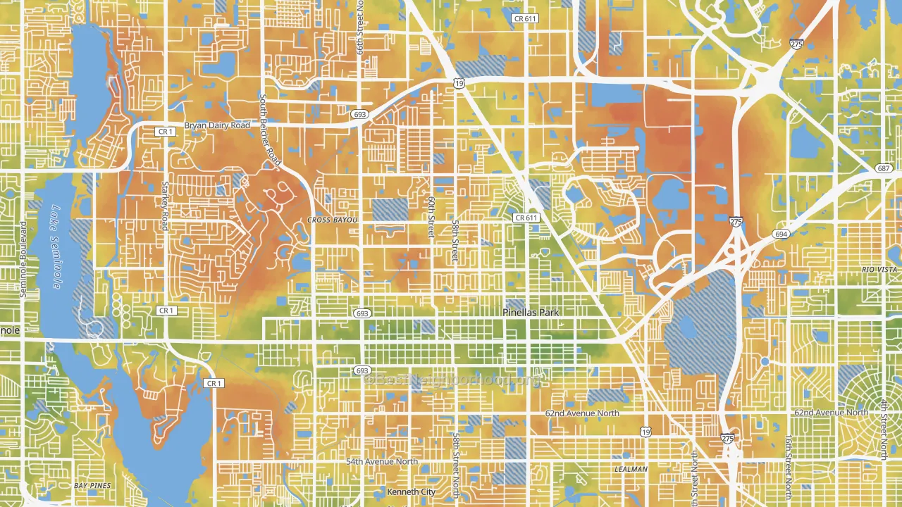 Bike Grade map of Pinellas Park, FL