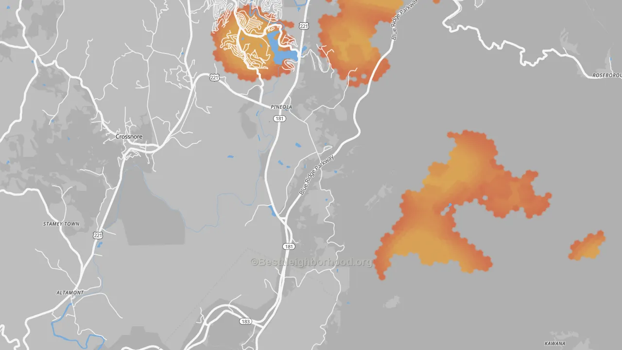 Bike Grade map of Pineola, NC