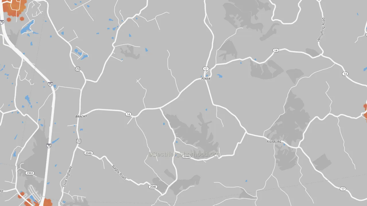 Bike Grade map of Piner, KY