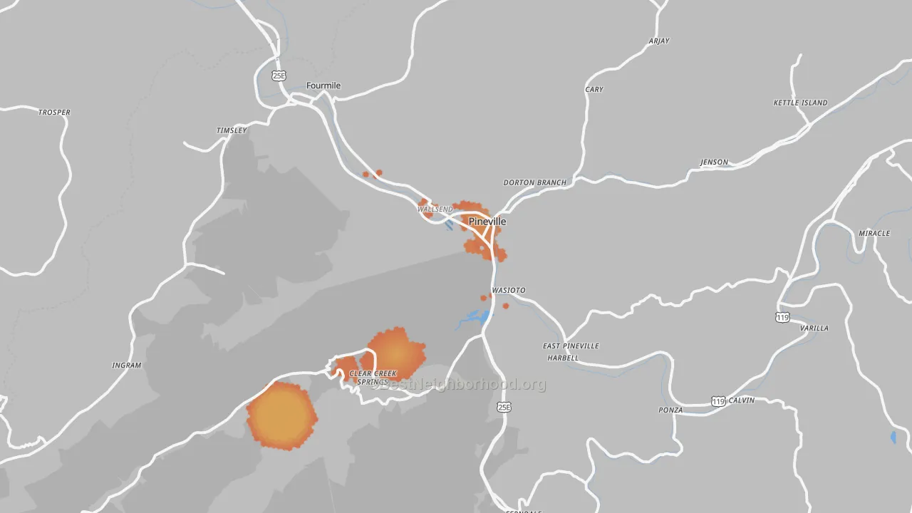 Bike Grade map of Pineville, KY
