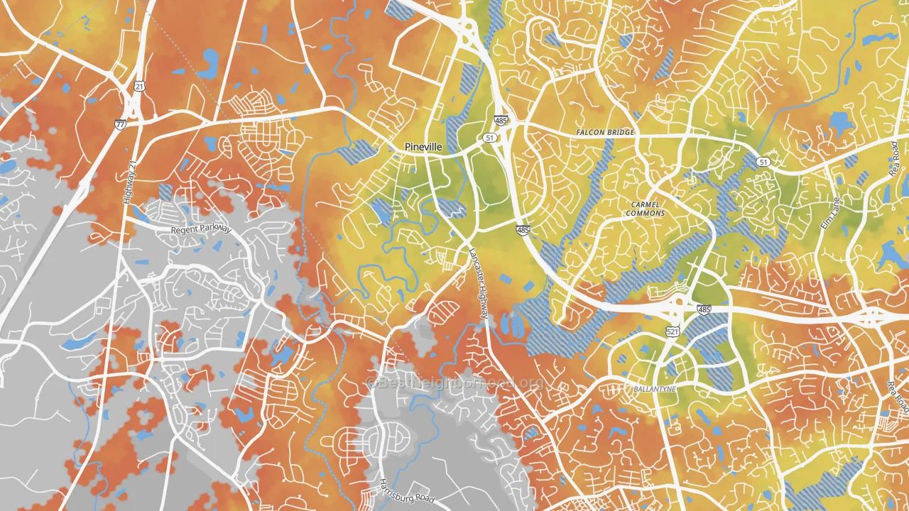 Bike Grade map of Pineville, NC