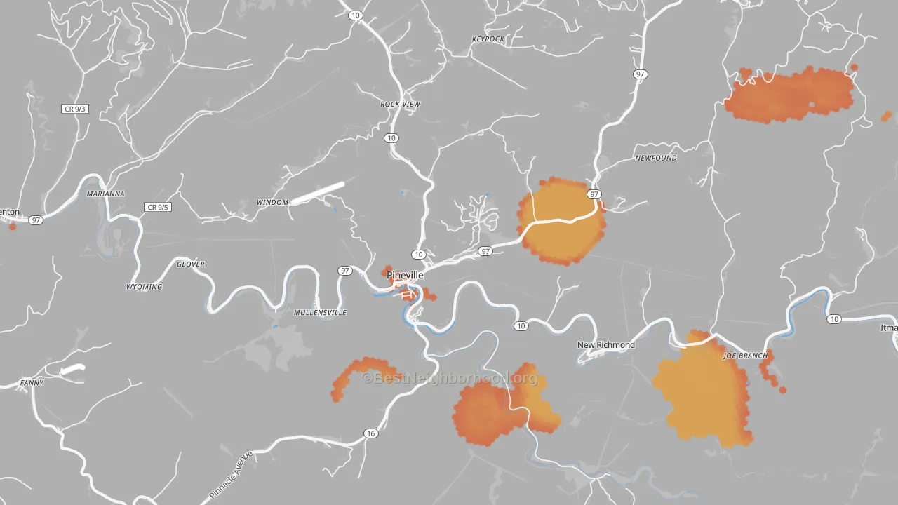 Bike Grade map of Pineville, WV