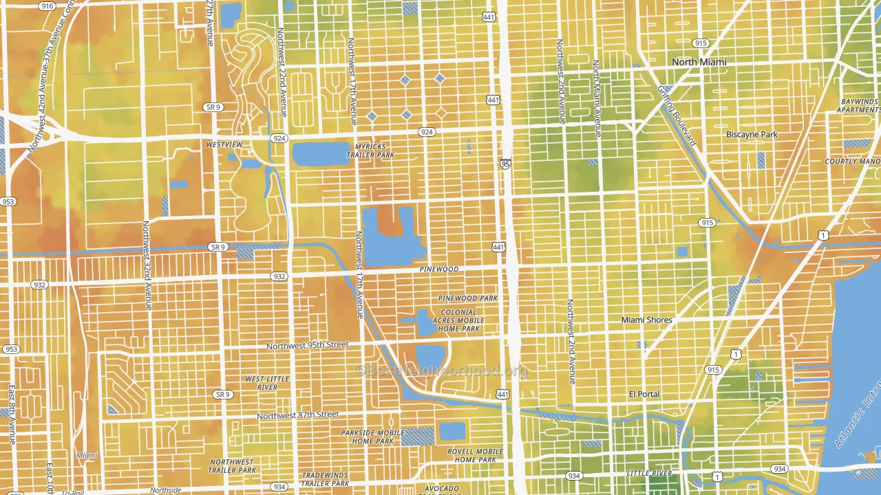 Bike Grade map of Pinewood, FL