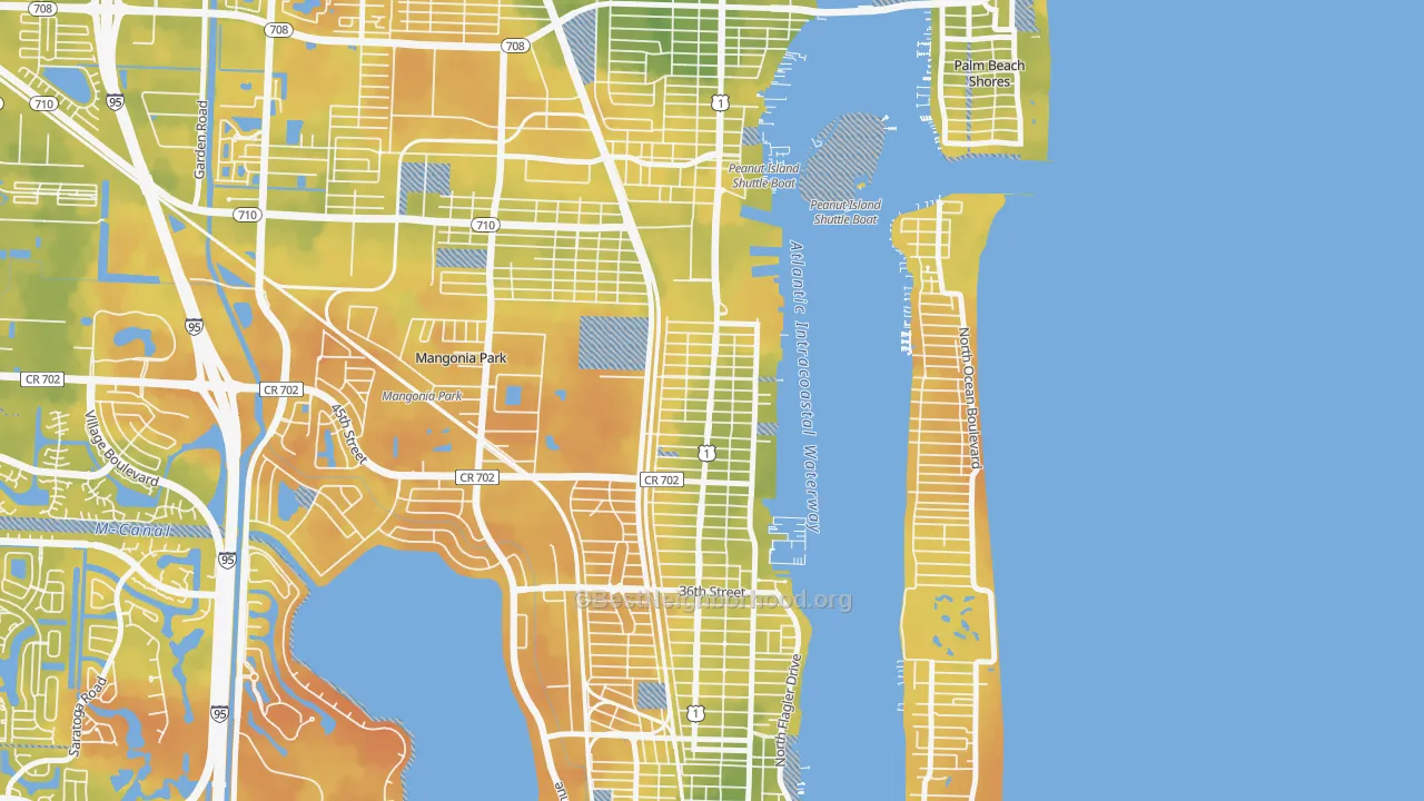 Bike Grade map of Pinewood-West Palm Beach, West Palm Beach, FL