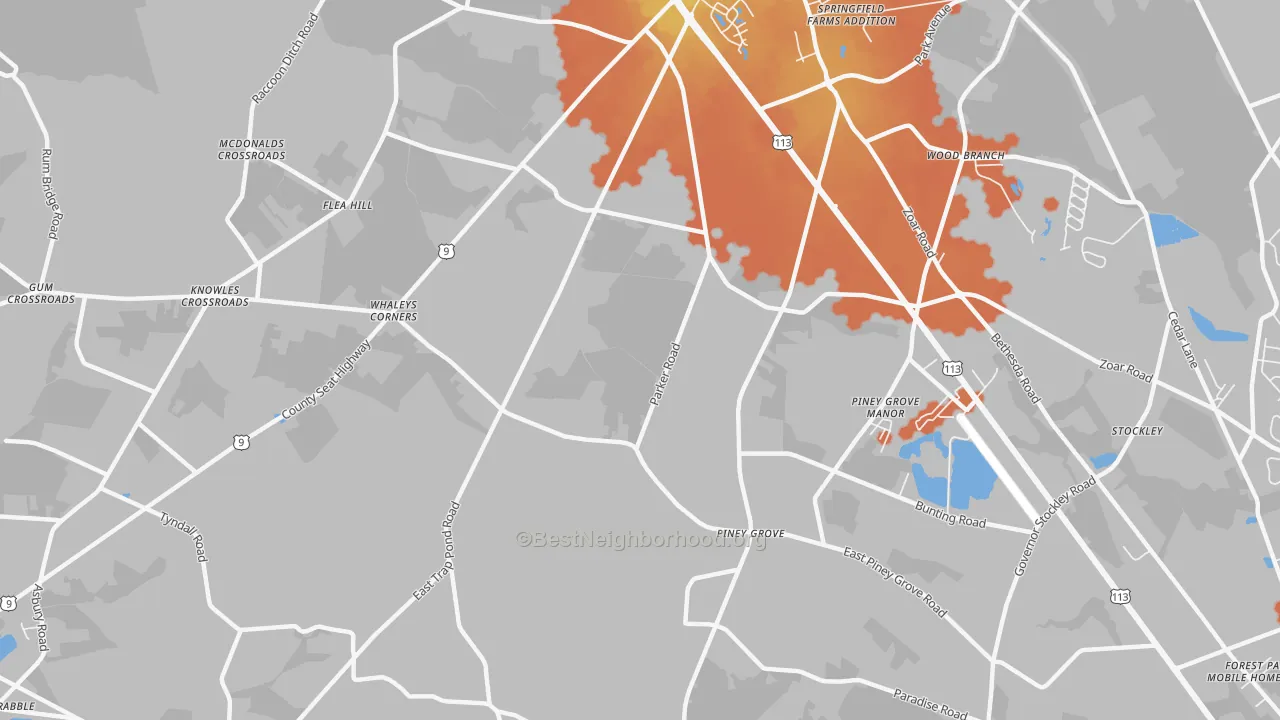 Bike Grade map of Piney Grove, DE