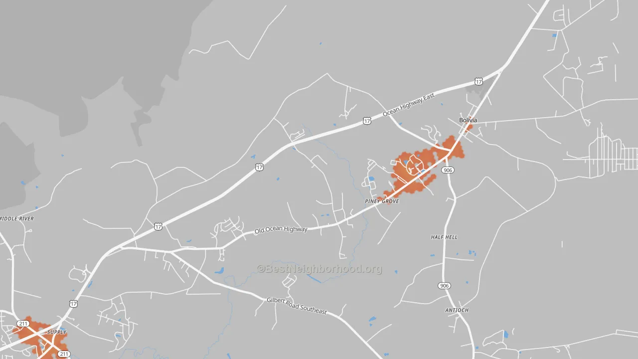 Bike Grade map of Piney Grove, NC