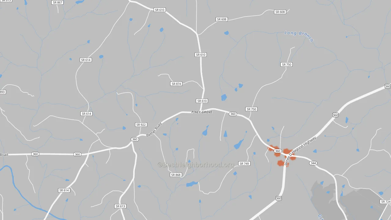Bike Grade map of Piney Grove, VA