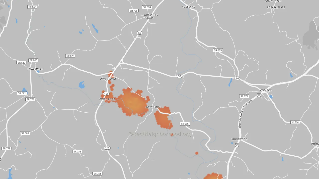 Bike Grade map of Piney River, VA