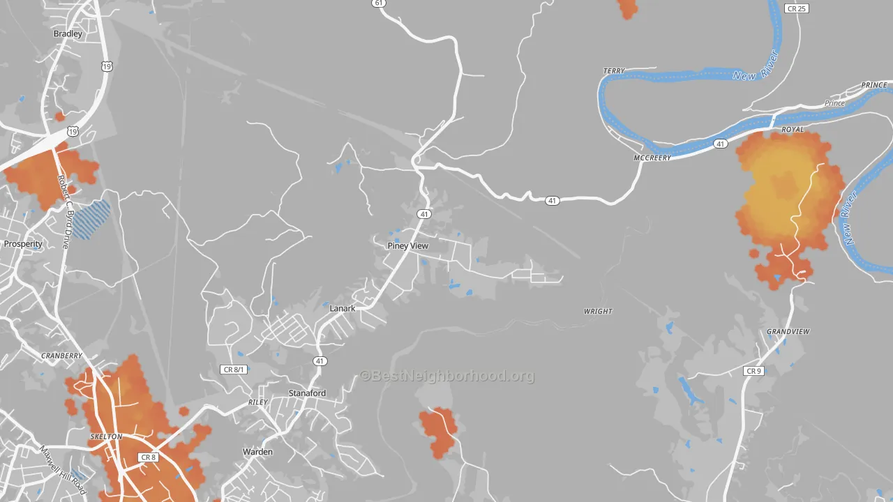 Bike Grade map of Piney View, WV