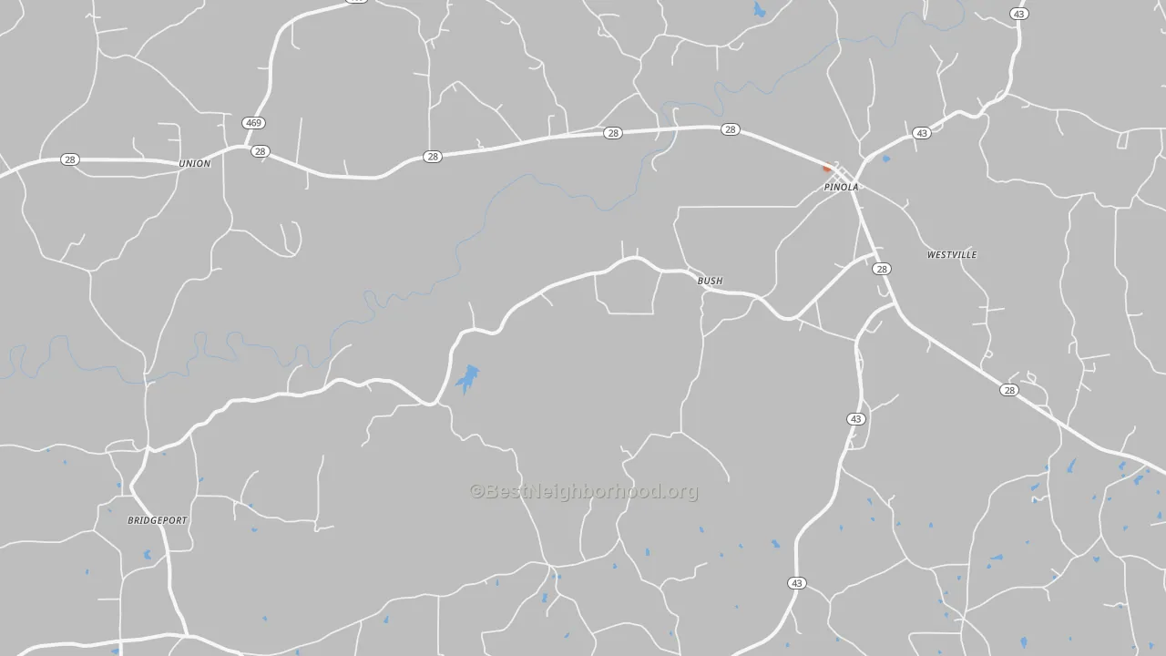 Bike Grade map of Pinola, MS