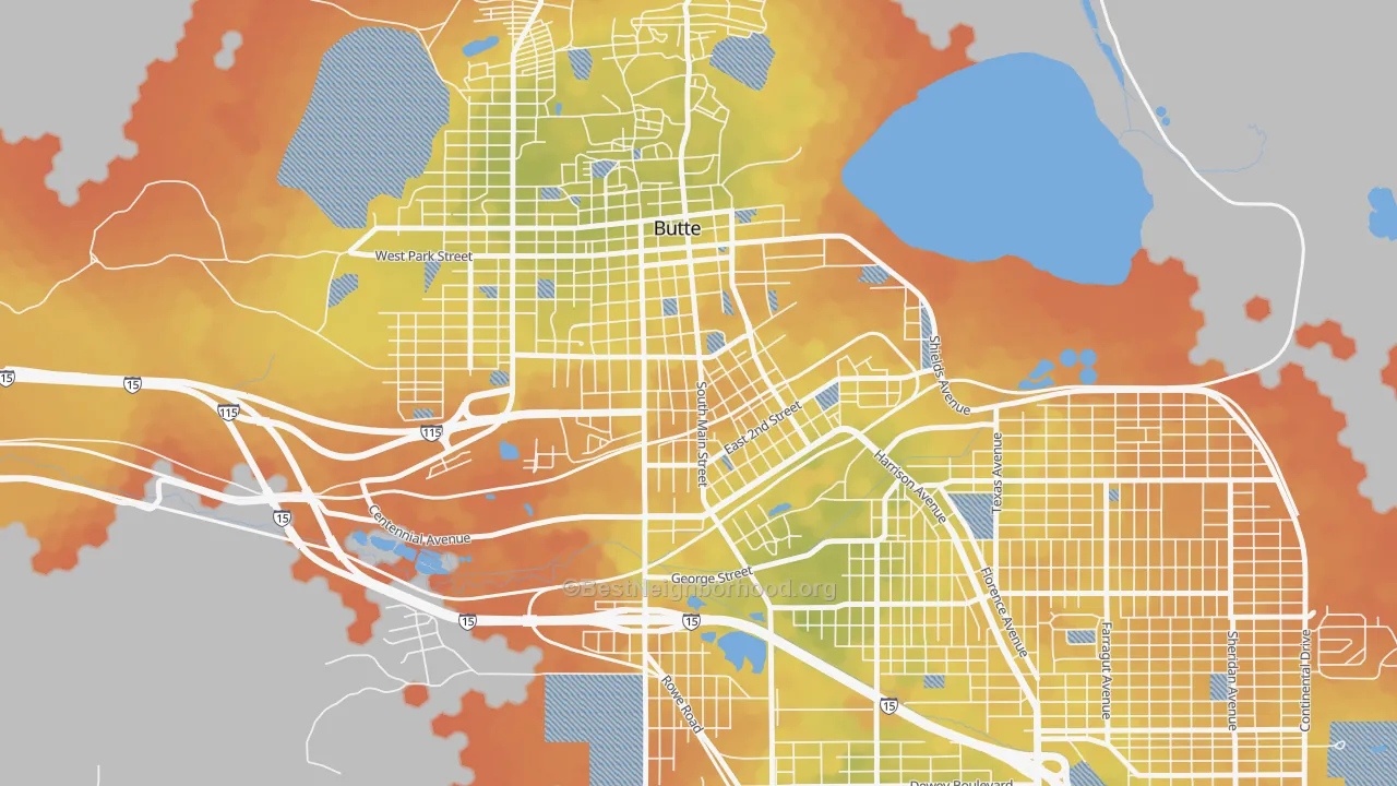 Bike Grade map of Pioneer, Butte, MT