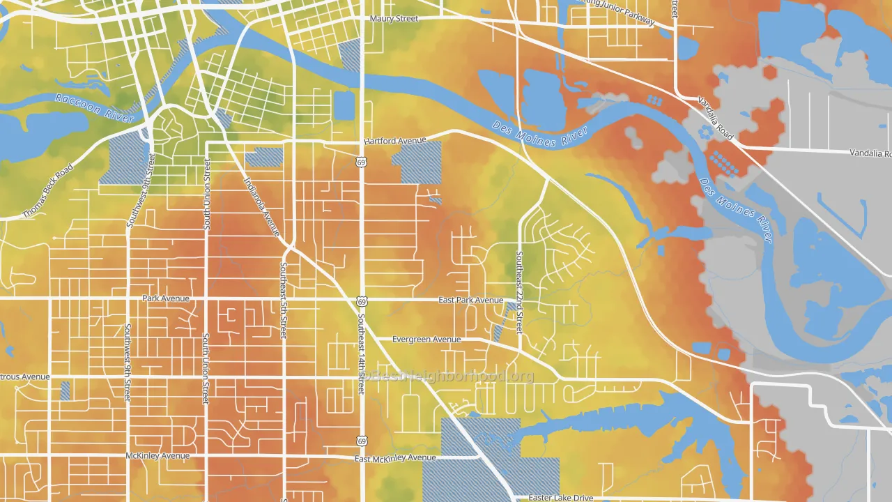 Bike Grade map of Pioneer Park, Des Moines, IA