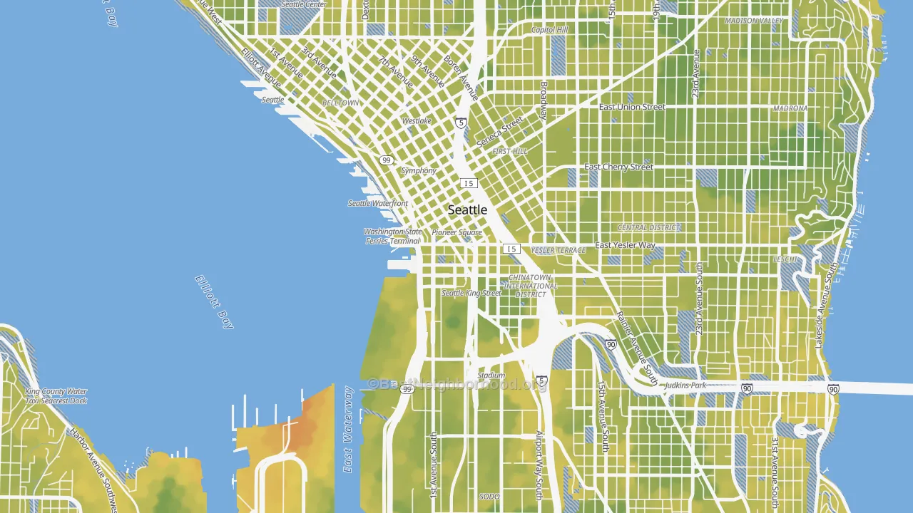Bike Grade map of Pioneer Square, Seattle, WA