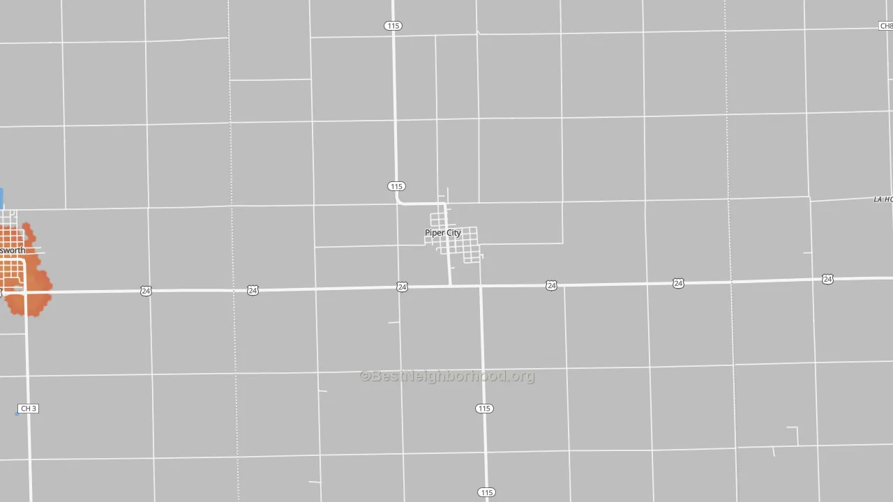 Bike Grade map of Piper City, IL