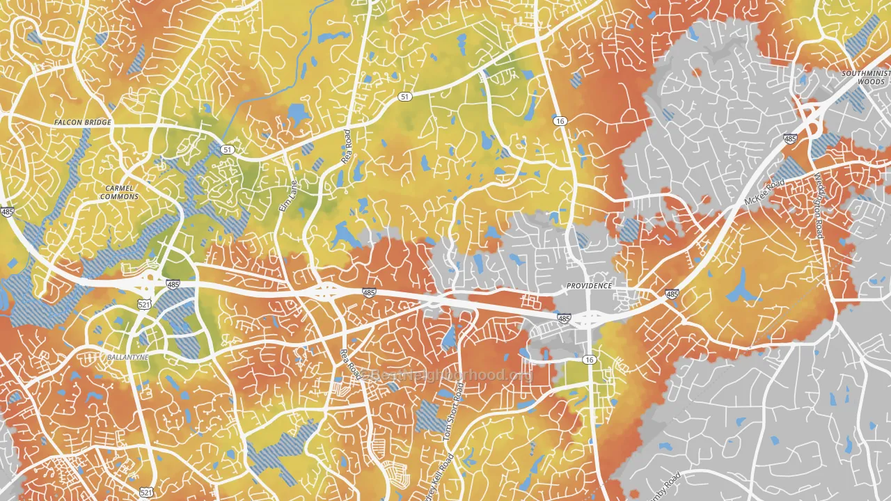 Bike Grade map of Piper Glen Estates, Charlotte, NC