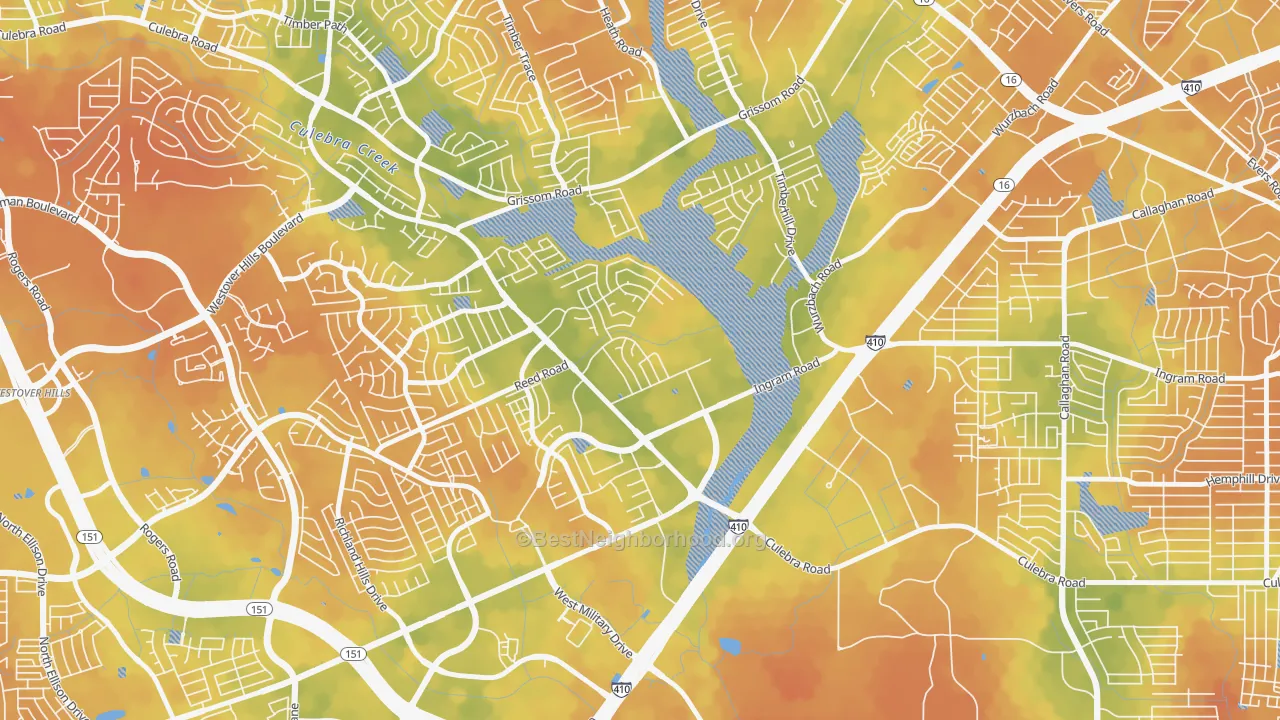Bike Grade map of Pipers Meadow, San Antonio, TX