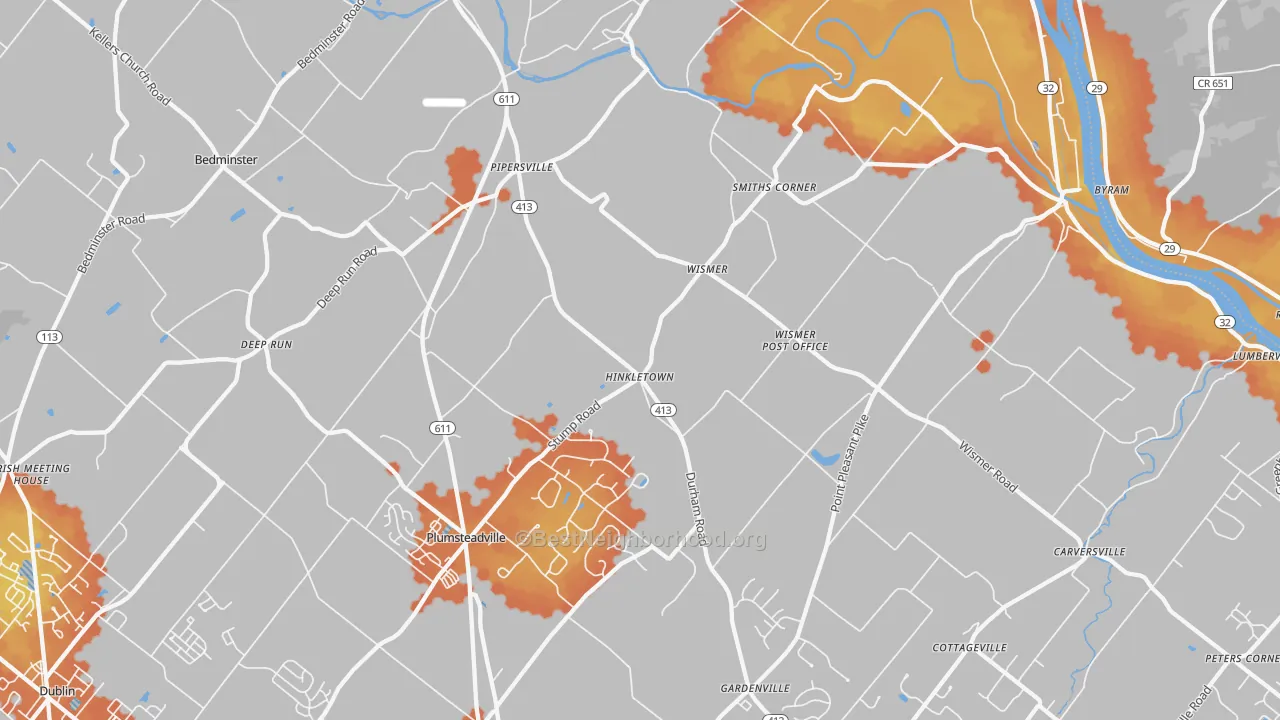 Bike Grade map of Pipersville, PA