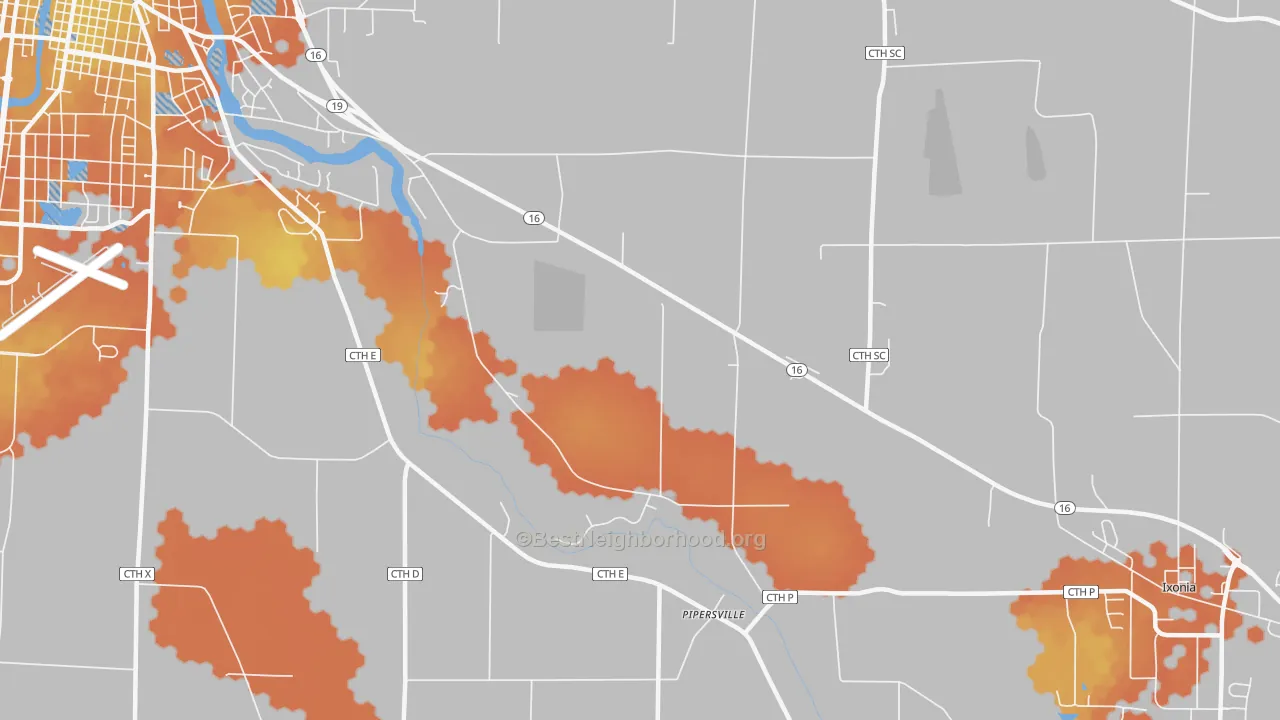 Bike Grade map of Pipersville, WI