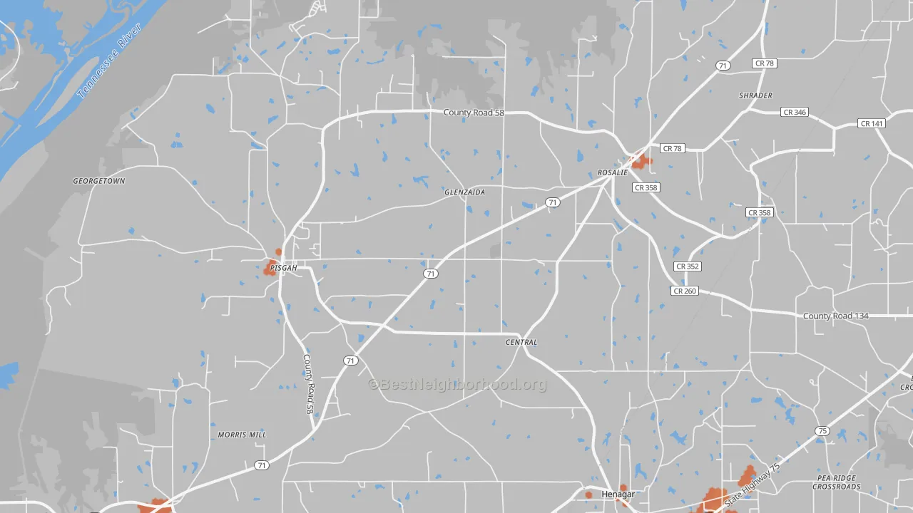 Bike Grade map of Pisgah, AL