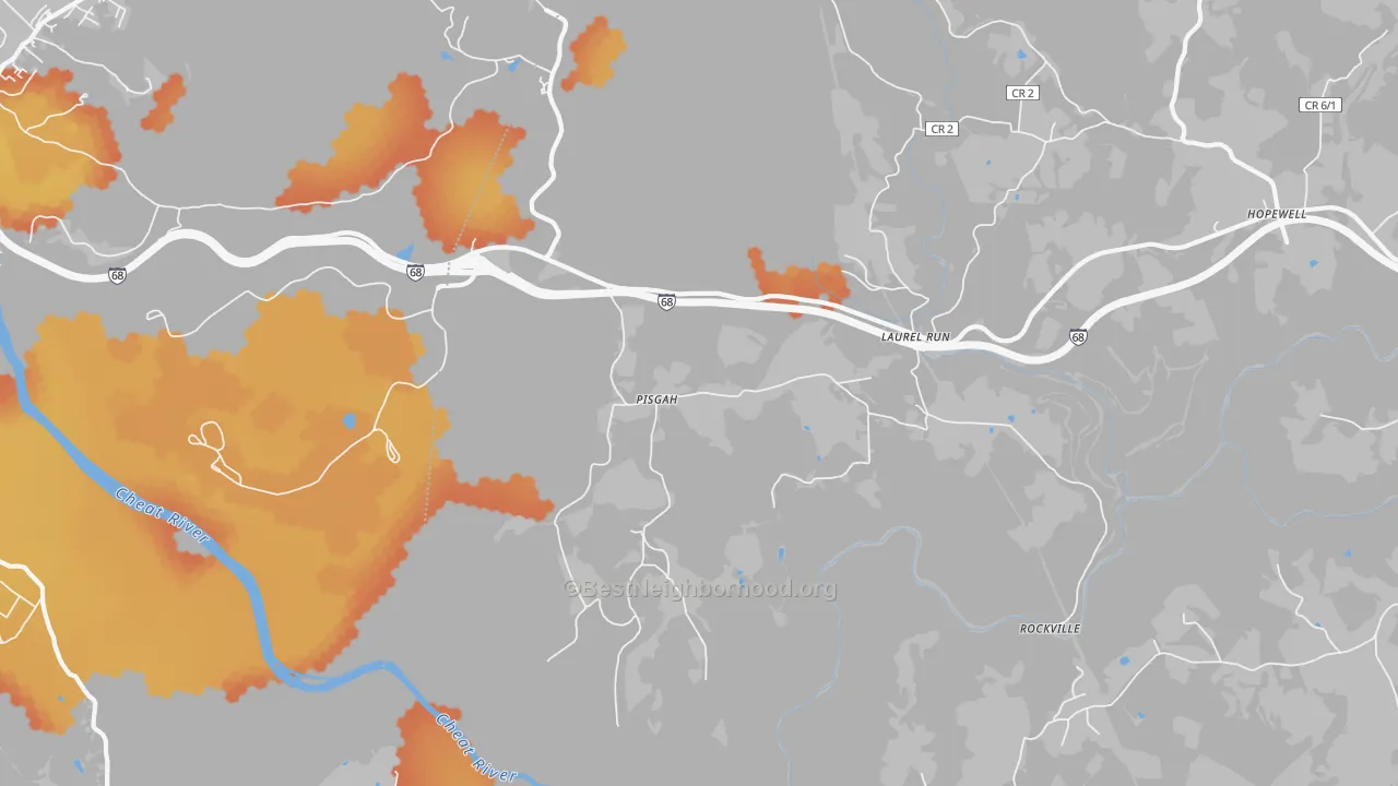 Bike Grade map of Pisgah, WV