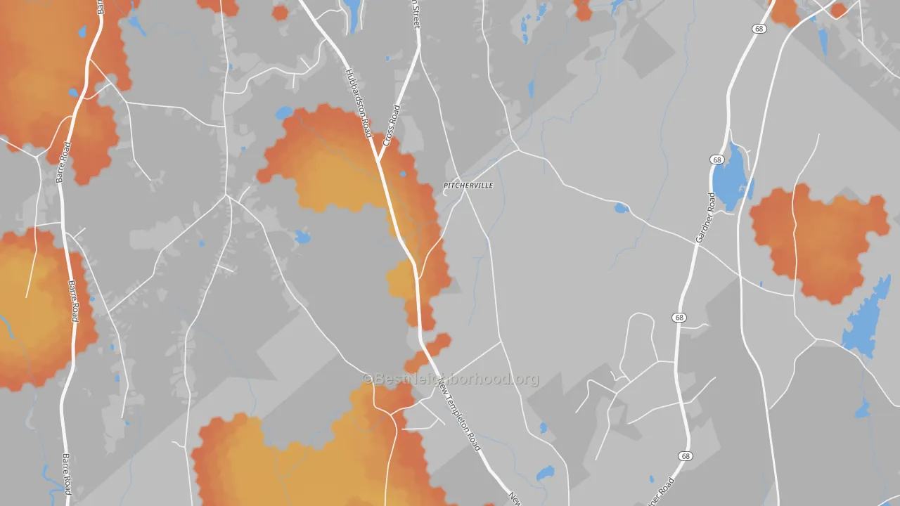 Bike Grade map of Pitcherville, MA