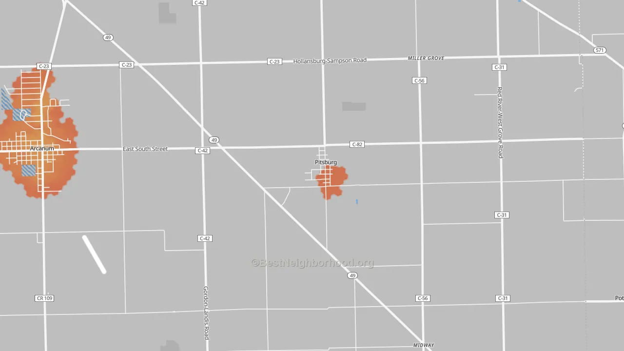 Bike Grade map of Pitsburg, OH